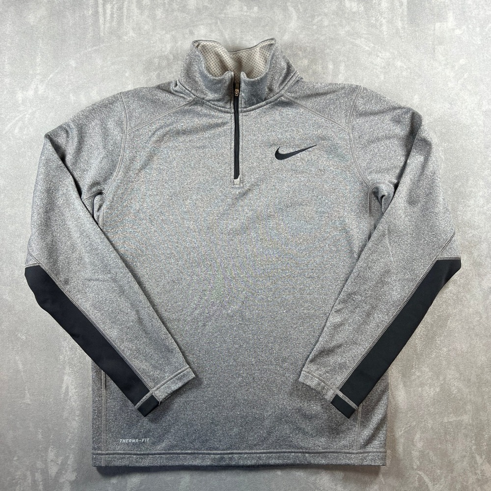 Nike Therma-FIT Mens Small Quarter Zip Pullover Heather Gray Fleece Training